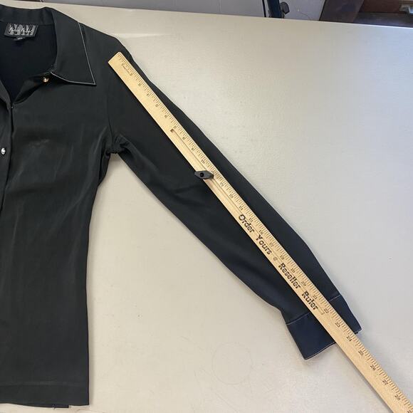 VTG Nicole Miller Stretch Satin Top 10 Large Black Crystal Button Glam Academia - Picture 6 of 13